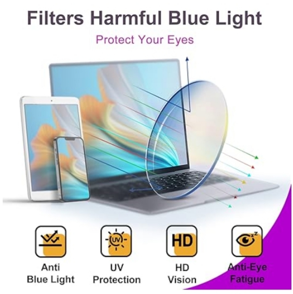 Oversized Square Blue Light Blocking Glasses Computer Black Frame Eyewear - Picture 7 of 9